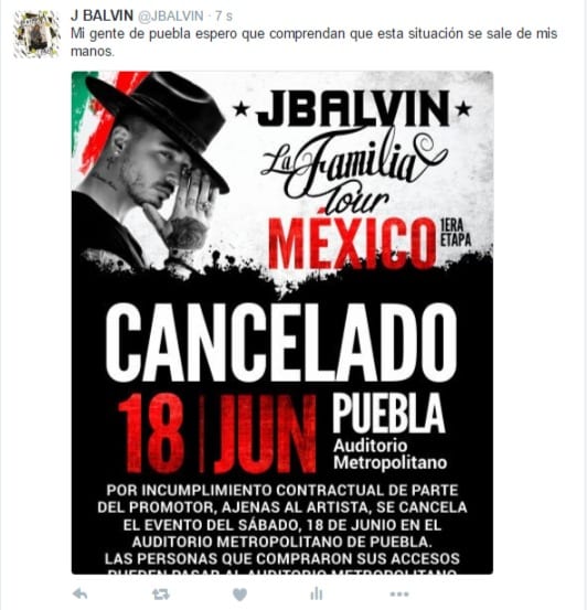 j balvin concierto mexico cancelado